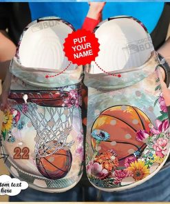 Personalized Flower Basketball Women Girl Crocs Clogs