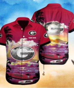 Personalized Georgia Bulldogs Logo Red Coconut Tree Design Hawaiian Shirt