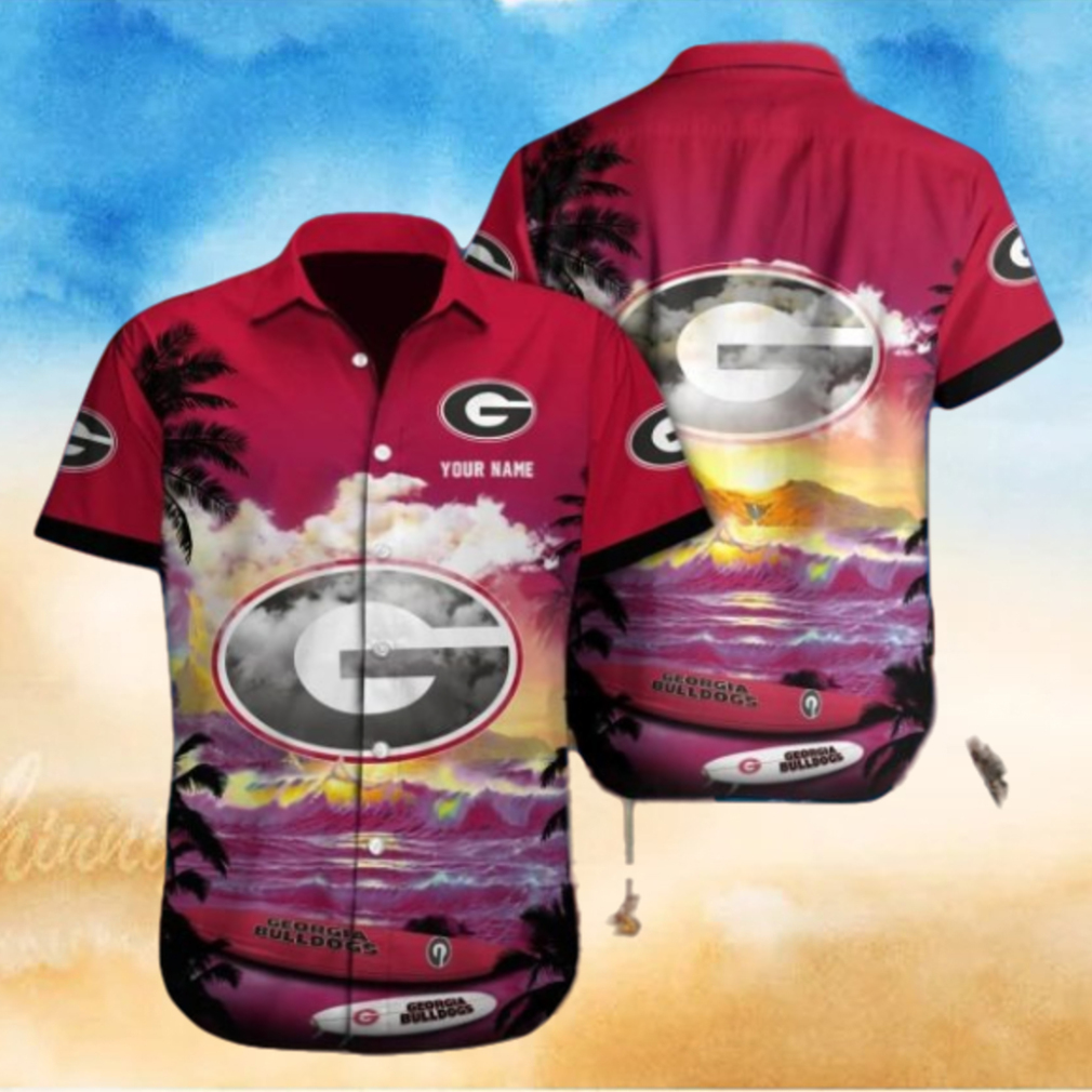 Personalized Georgia Bulldogs Logo Red Coconut Tree Design Hawaiian Shirt Personalized Georgia Bulldogs Logo Red Coconut Tree Design Hawaiian Shirt