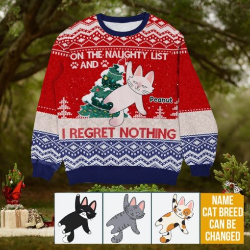 Personalized Gift For Cat Lovers On The Naughty List Ugly Sweater
