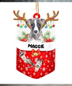 Personalized Greyhound In Snow Pocket Christmas Acrylic Ornament