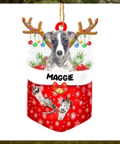 Personalized Greyhound In Snow Pocket Christmas Acrylic Ornament