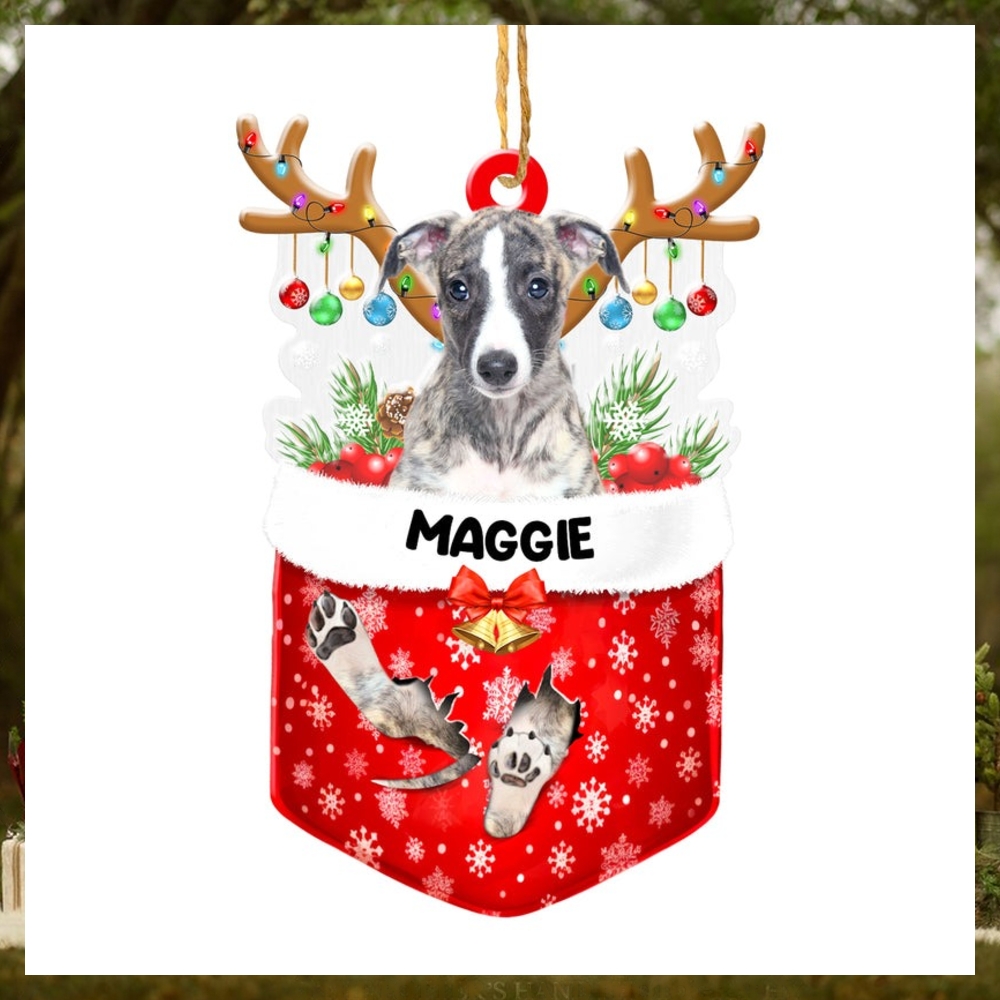 Personalized Greyhound In Snow Pocket Christmas Acrylic Ornament Personalized Greyhound In Snow Pocket Christmas Acrylic Ornament