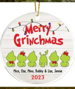 Personalized Grinch Family With Name Christmas Ceramic Ornament