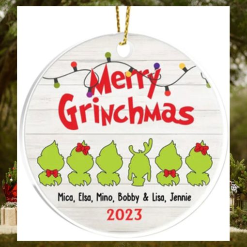 Personalized Grinch Family With Name Christmas Ceramic Ornament