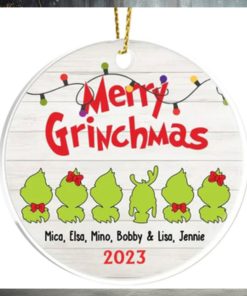 Personalized Grinch Family With Name Christmas Ceramic Ornament