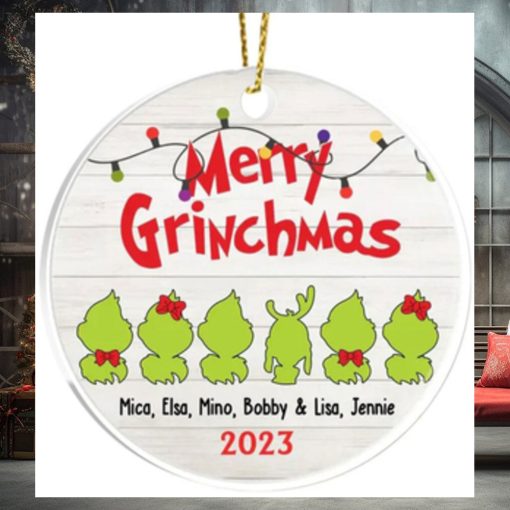 Personalized Grinch Family With Name Christmas Ceramic Ornament