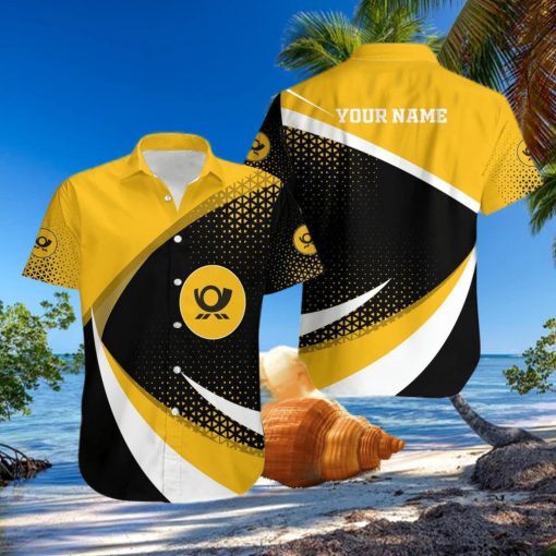 Personalized Hawaiian Shirt Deutsche Post Logo Yellow And Black Trending Summer Gift For Men And Women
