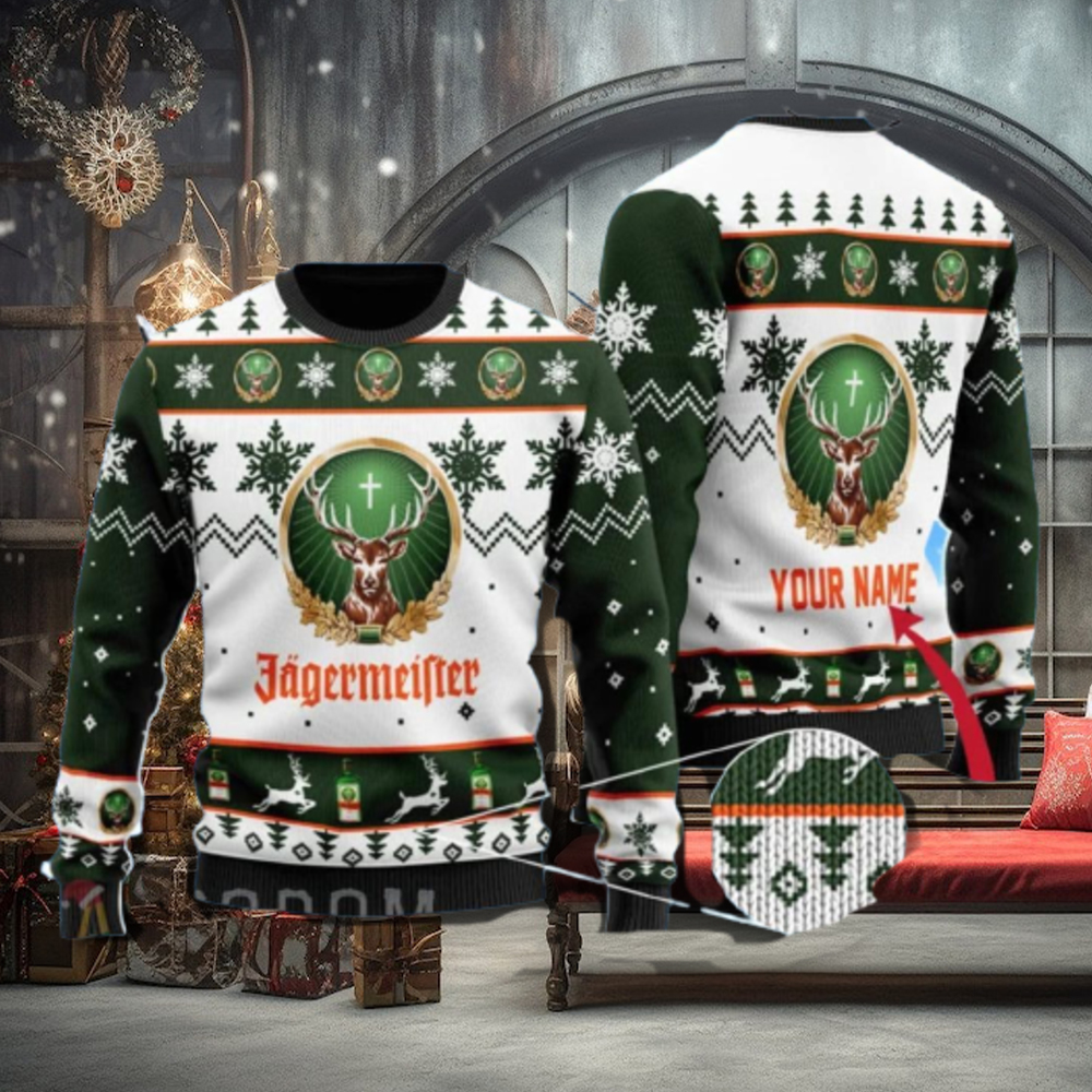 Personalized Jagermeister Knitted Xmas Ugly Christmas Sweater 3D Personalized Jagermeister Knitted Xmas Ugly Christmas Sweater 3D
