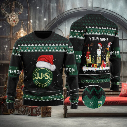 Personalized Jameson Santa Reindeer Snowflake Ugly Sweater