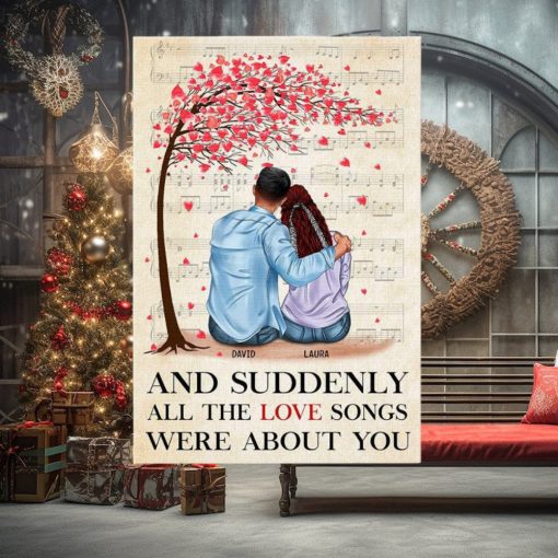 Personalized Jean Couple Poster   And Suddenly All The Love Songs Were About You   Hugging Couple