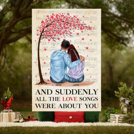 Personalized Jean Couple Poster   And Suddenly All The Love Songs Were About You   Hugging Couple