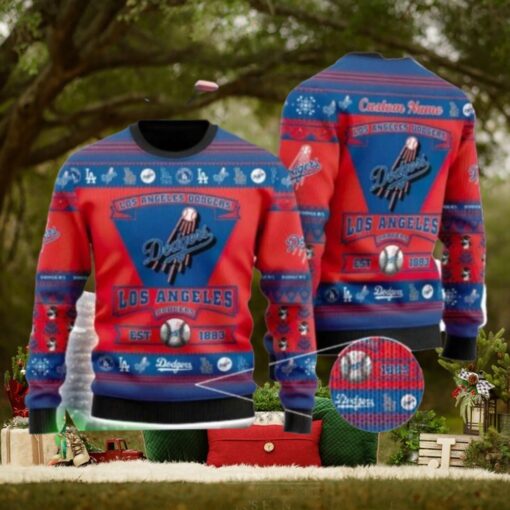 Personalized Los Angeles Dodgers Red And Blue Christmas Sweater