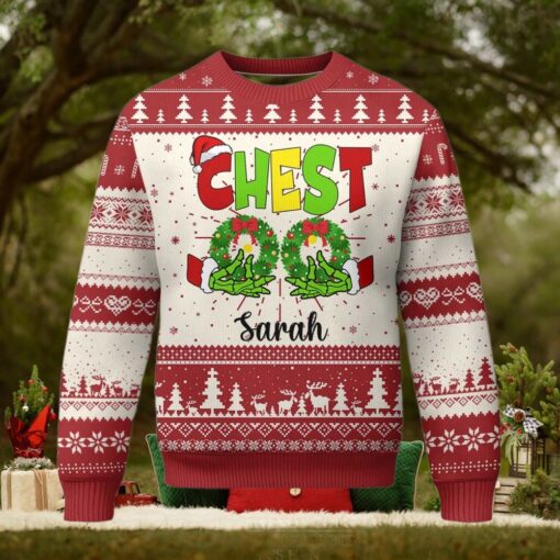 Personalized Matching Couple Ugly Christmas Sweater Custom Name Chestnuts Xmas Funny
