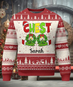 Personalized Matching Couple Ugly Christmas Sweater Custom Name Chestnuts Xmas Funny