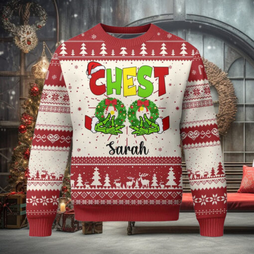 Personalized Matching Couple Ugly Christmas Sweater Custom Name Chestnuts Xmas Funny