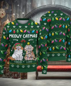 Personalized Meowy Catmas Ugly Xmas Pattern Sweater