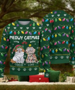 Personalized Meowy Catmas Ugly Xmas Pattern Sweater
