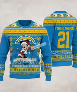 Personalized Mickey Mouse Santa Los Angeles Chargers Blue Cool Ugly Christmas Sweater