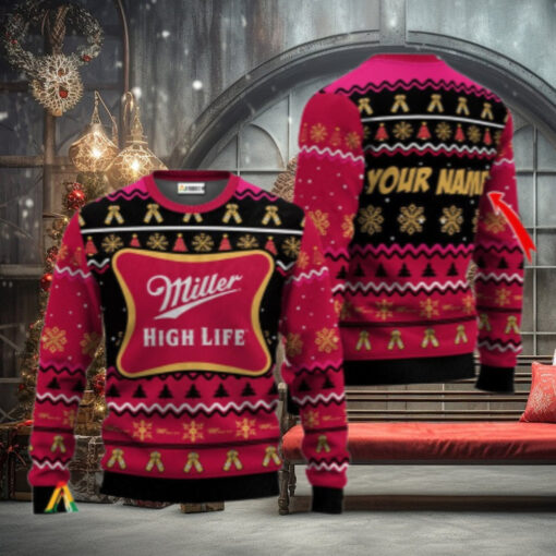 Personalized Miller High Life Holiday Cheer Ugly Sweater