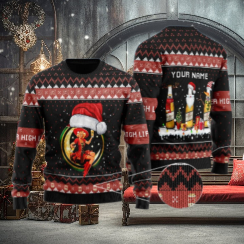 Personalized Miller High Life Santa Reindeer Snowflake Ugly Sweater Personalized Miller High Life Santa Reindeer Snowflake Ugly Sweater