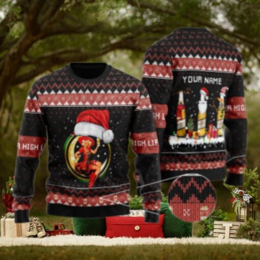 Personalized Miller High Life Santa Reindeer Snowflake Ugly Sweater