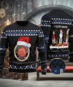 Personalized Miller Lite Santa Reindeer Snowflake Ugly Sweater