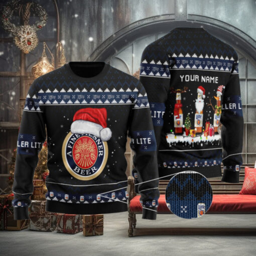 Personalized Miller Lite Santa Reindeer Snowflake Ugly Sweater