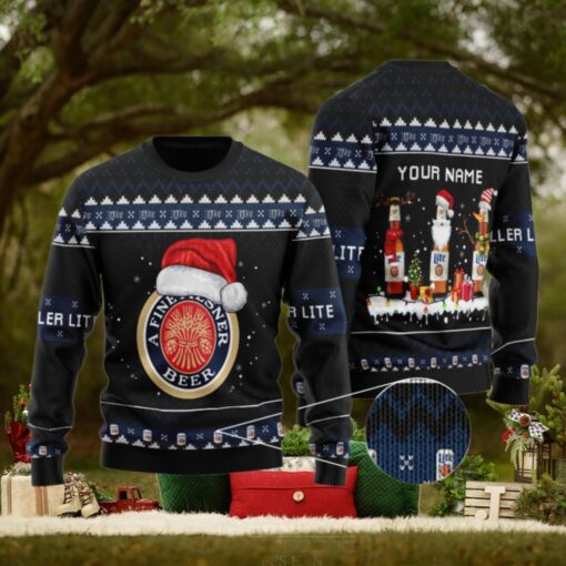 Personalized Miller Lite Santa Reindeer Snowflake Ugly Sweater