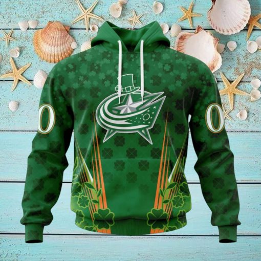 Personalized NHL Columbus Blue Jackets Full Green Design For St. Patrick’s Day Hoodie