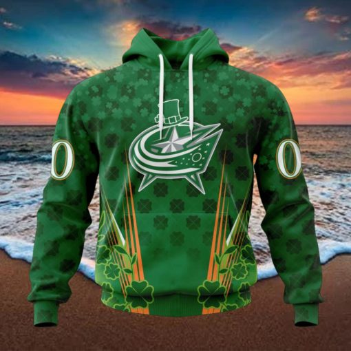 Personalized NHL Columbus Blue Jackets Full Green Design For St. Patrick’s Day Hoodie