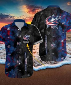 Personalized NHL Columbus Blue Jackets Palm Leafs Hawaiian Button Up Shirt