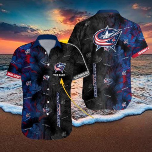 Personalized NHL Columbus Blue Jackets Palm Leafs Hawaiian Button Up Shirt