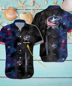 Personalized NHL Columbus Blue Jackets Palm Leafs Hawaiian Button Up Shirt