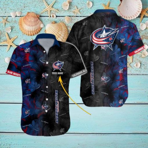 Personalized NHL Columbus Blue Jackets Palm Leafs Hawaiian Button Up Shirt