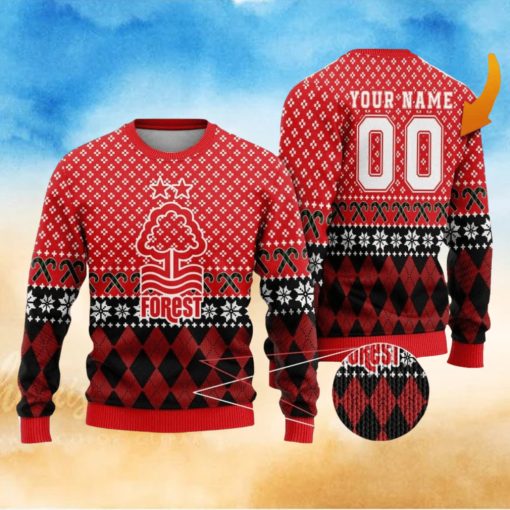 Personalized Name And Number Nottingham Forest 3D Ugly Christmas Sweater Christmas Holiday Gift