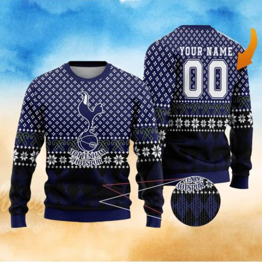 Personalized Name And Number Tottenham Hotspur 3D Ugly Christmas Sweater Christmas Holiday Gift