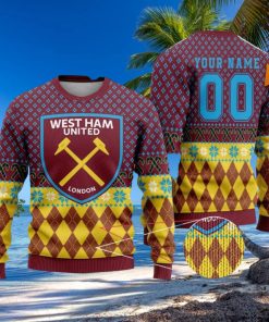 Personalized Name And Number West Ham United 3D Ugly Christmas Sweater Christmas Holiday Gift