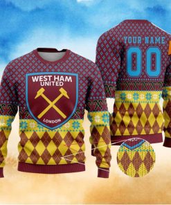 Personalized Name And Number West Ham United 3D Ugly Christmas Sweater Christmas Holiday Gift