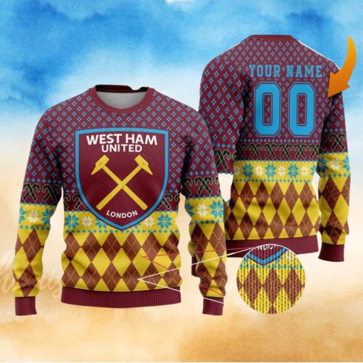 Personalized Name And Number West Ham United 3D Ugly Christmas Sweater Christmas Holiday Gift