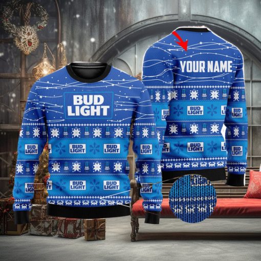 Personalized Name Bud Light Beer 3D All Over Printed Christmas Ugly Sweater Men And Women Gift