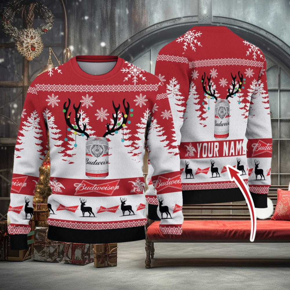 Personalized Name Budweiser Ugly Christmas Sweater Christmas Gift For Men And Women Personalized Name Budweiser Ugly Christmas Sweater Christmas Gift For Men And Women
