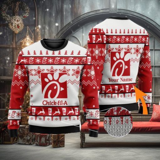 Personalized Name Chick fil A 3D All Over Printed Ugly Christmas Sweater Christmas Gift For Family