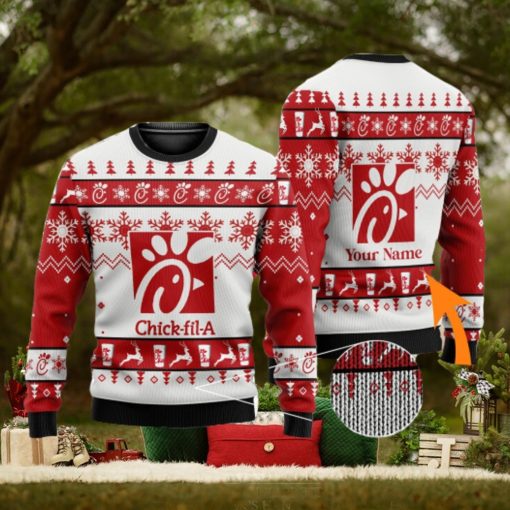 Personalized Name Chick fil A 3D All Over Printed Ugly Christmas Sweater Christmas Gift For Family