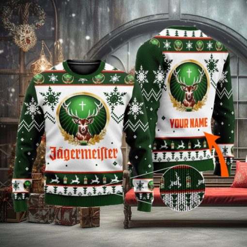 Personalized Name Jagermeister 3D All Over Printed Ugly Christmas Sweater Christmas Gift For Family