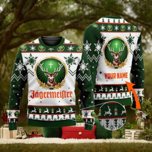 Personalized Name Jagermeister 3D All Over Printed Ugly Christmas Sweater Christmas Gift For Family