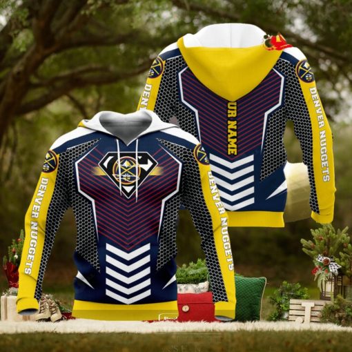 Personalized Name NBA Denver Nuggets Superman x Basketball Team Logo Hoodie Sweatshirt 3D