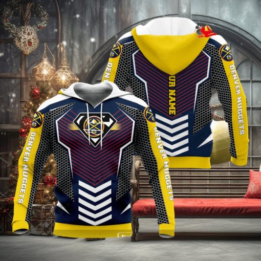 Personalized Name NBA Denver Nuggets Superman x Basketball Team Logo Hoodie Sweatshirt 3D