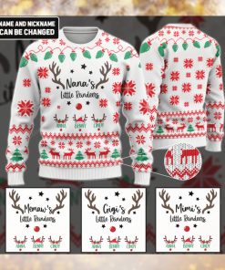 Personalized Nana's Little Reindeers Grandma Wool Ugly Sweater Gift Fo