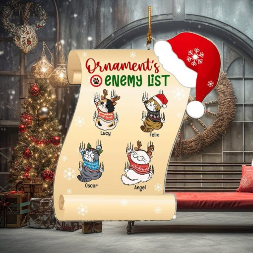 Personalized Naughty Cat Ornament, Enemy List Christmas Ornament, Gifts For Cat Moms, Cat Dads